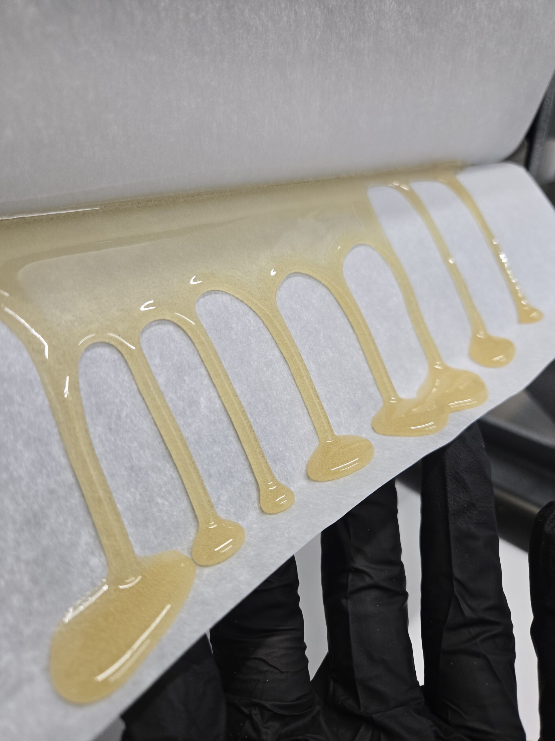 rosin flowing off the rosin presss